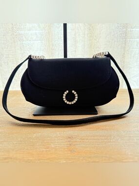 Y2K Stuart Weitzman Black Evening Bag Rhinestone Ring Accents